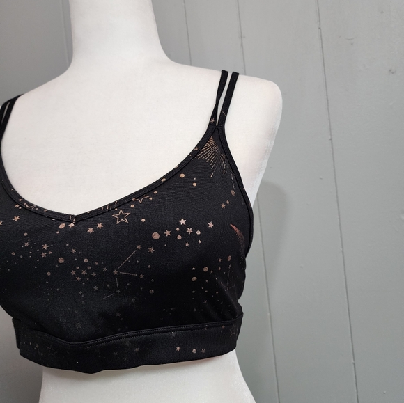 4/25$ Old Navy Active Go Dry Black With Gold Stars Sprts Bra Size L - Picture 3 of 9